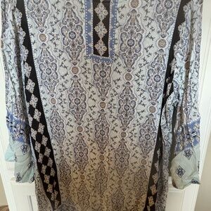 J. Jill Floral Patterned Tunic in Blue and Cream
